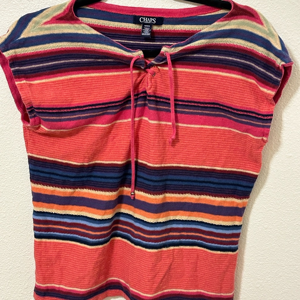 Chaps Women's Short Sleeve Striped Tee - Red and Blue